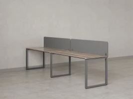 Бенч-система в 1 ряд, 2 рабочих места 2 тканевых экранов 2000x600x750 RM168-3-20x6 Дуб Маувелла/Серый