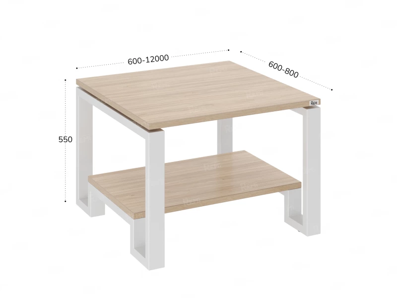 Журнальный стол с полкой 1200x700x550 RM181-12x7 Вяз Швейцарский светлый/Белый