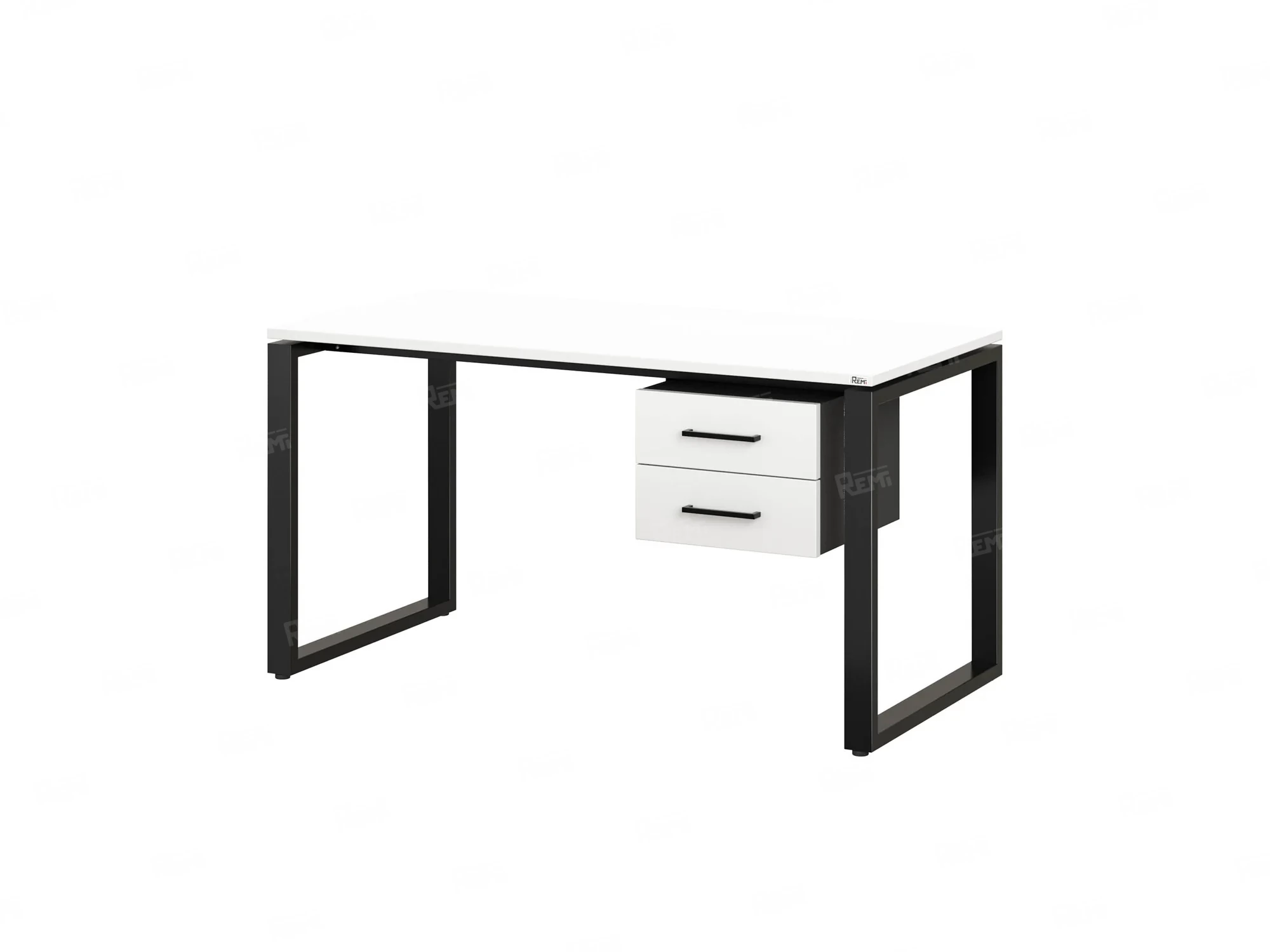 Стол прямой с подвесной тумбой 2 ящика, О-опора 2000x700x750 RM037-20x7 Белый/Черный