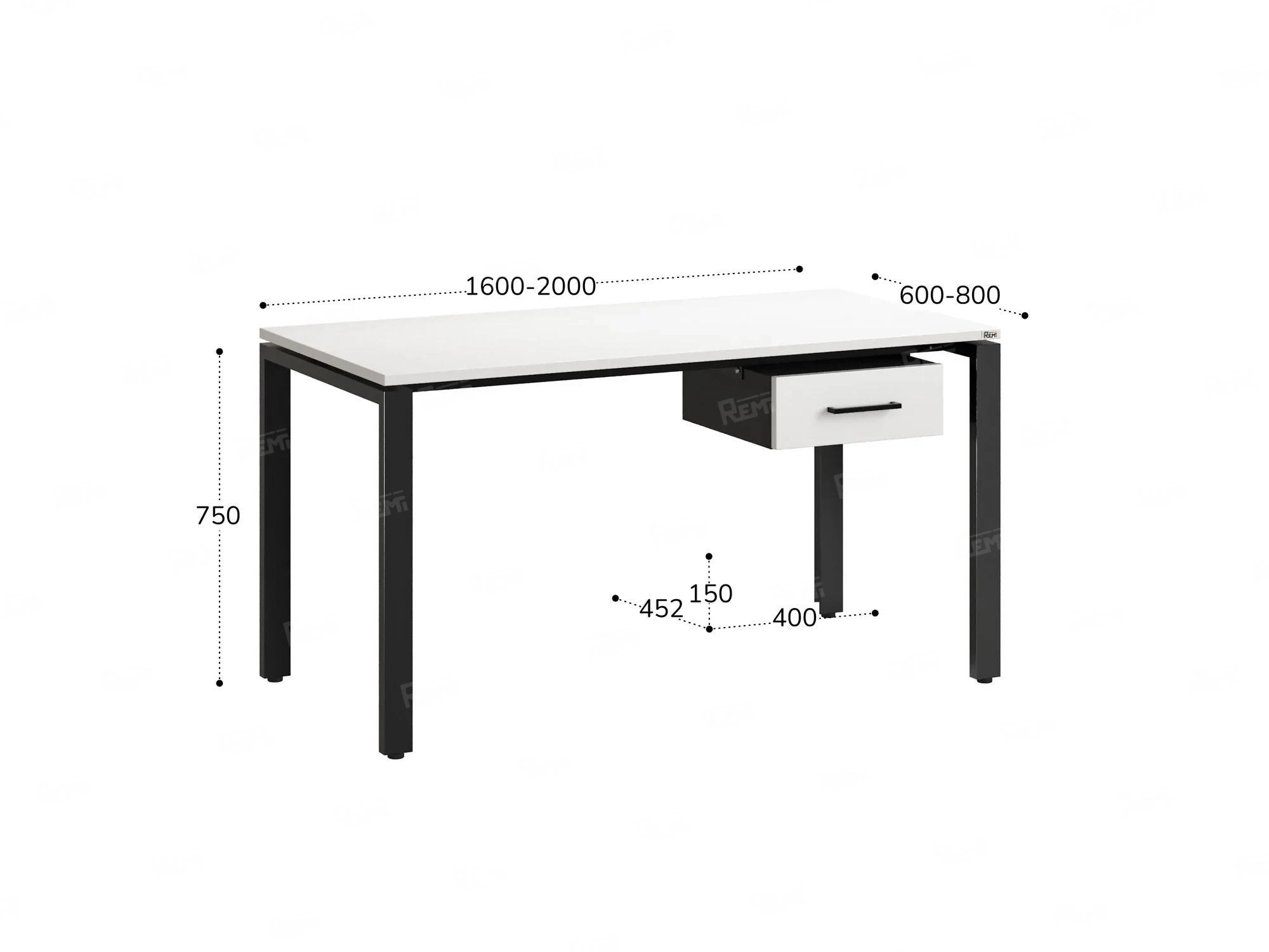 Стол прямой с подвесной тумбой, П-опора 1600x600x750 RM038-16x6 Белый/Черный