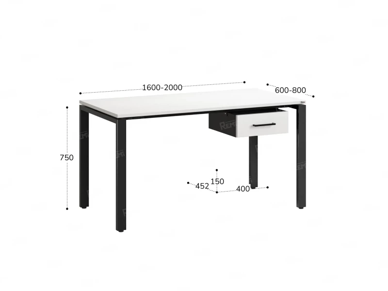 Стол прямой с подвесной тумбой, П-опора 1600x600x750 RM038-16x6 Белый/Черный