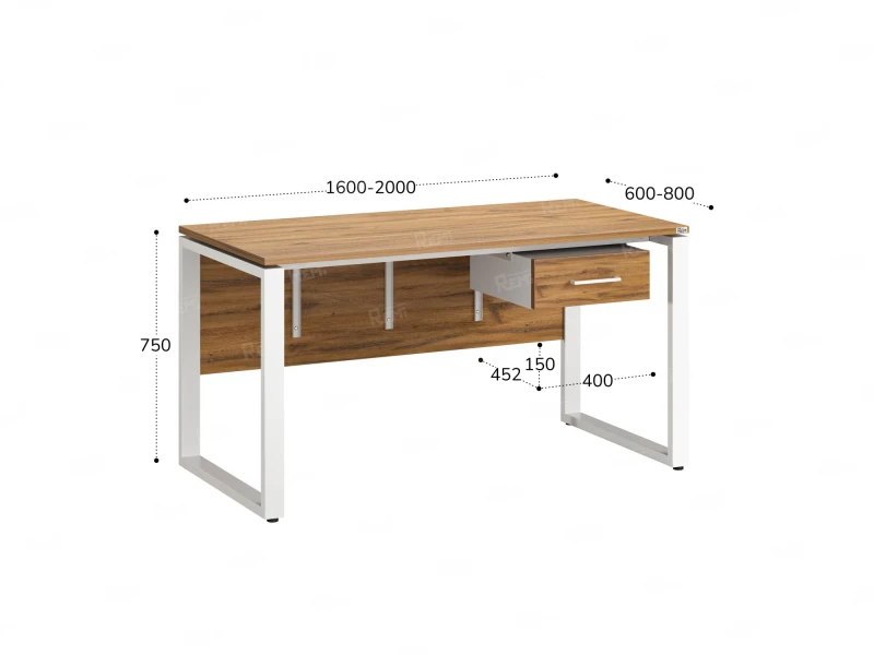 Стол прямой, подвесная тумба, ЛДСП экран, О-опора 1600x600x750 RM032-16x6 Дуб Юстус/Белый