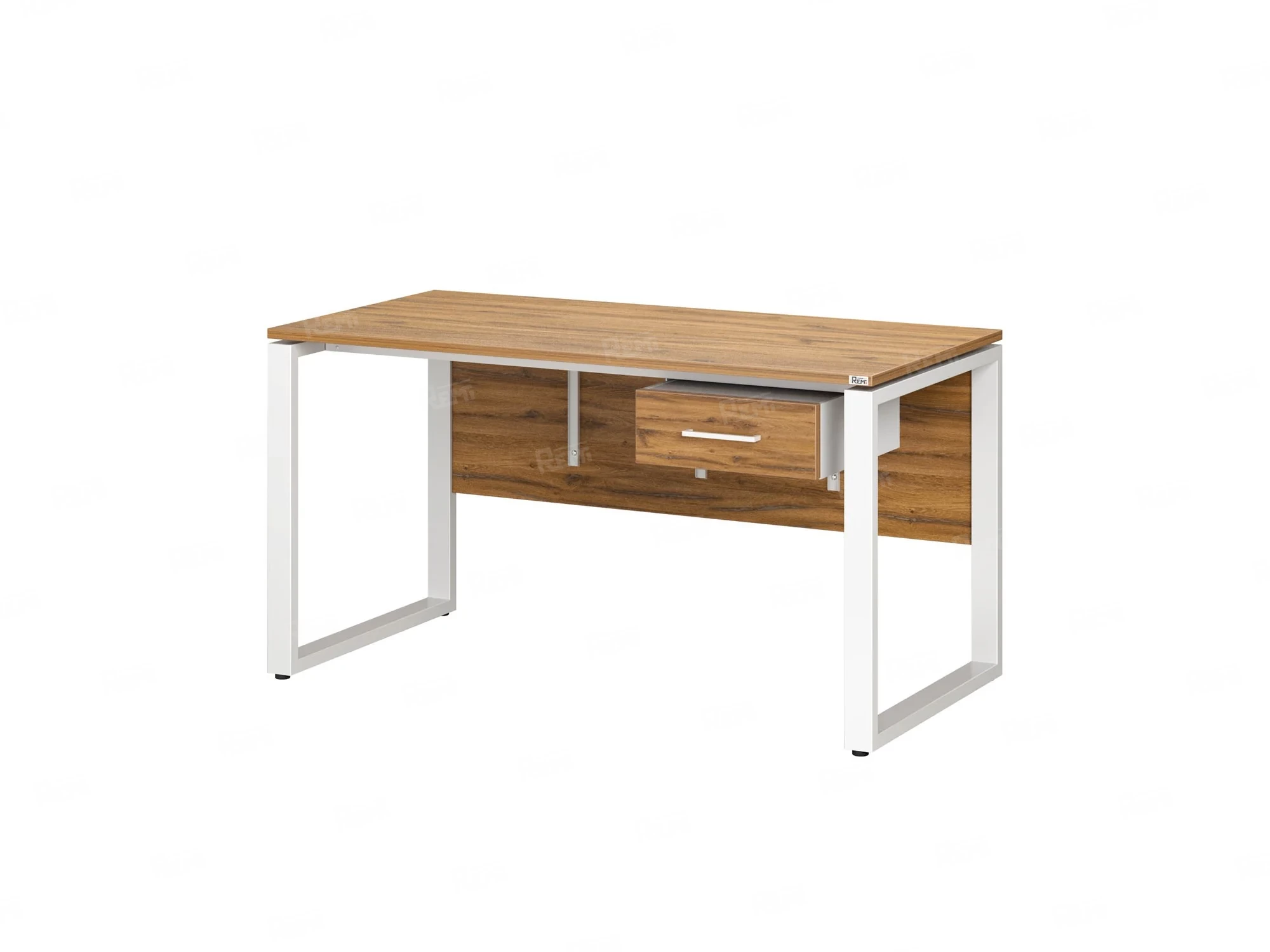 Стол прямой, подвесная тумба, ЛДСП экран, О-опора 1600x600x750 RM032-16x6 Дуб Юстус/Белый