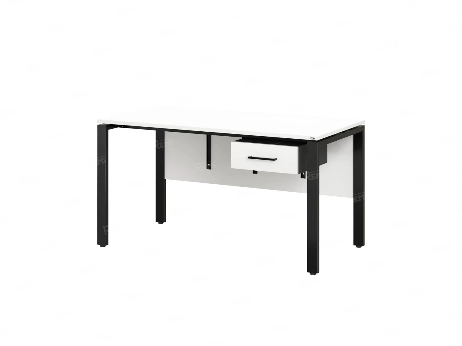 Стол прямой, подвесная тумба, ЛДСП экран, П-опора 1600x700x750 RM030-16x7 Белый/Черный