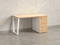 Стол прямой с тумбой на U-образных опоре, правый 1800x700x750 RM101-18x7 Вяз Швейцарский светлый/Белый