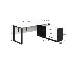 Стол прямой с тумбой R, ЛДСП экран, О-опора 1600x600x750 RM012R-16x6 Белый/Черный