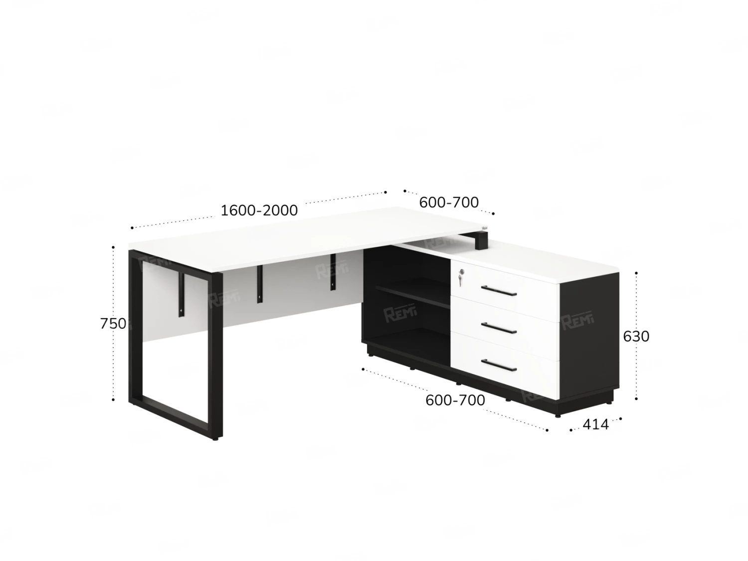 Стол прямой с тумбой R, ЛДСП экран, О-опора 1600x600x750 RM012R-16x6 Белый/Черный