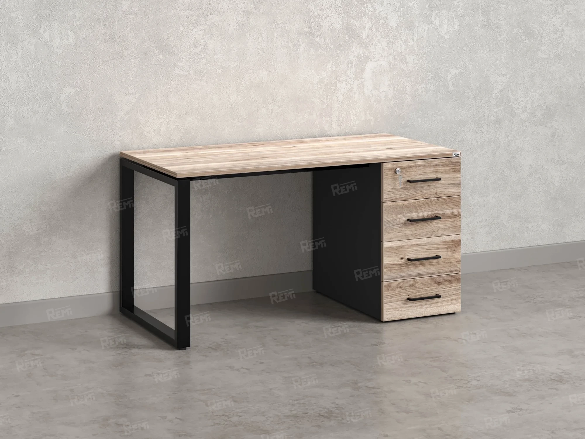 Стол прямой с тумбой на О-образных опоре, правый 1600x700x750 RM105-16x7 Дуб Маувелла/Черный