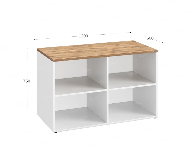 Стеллаж низкий, 4 ячейки 1200х600х750 RM146-12x6 Дуб Юстус/Белый