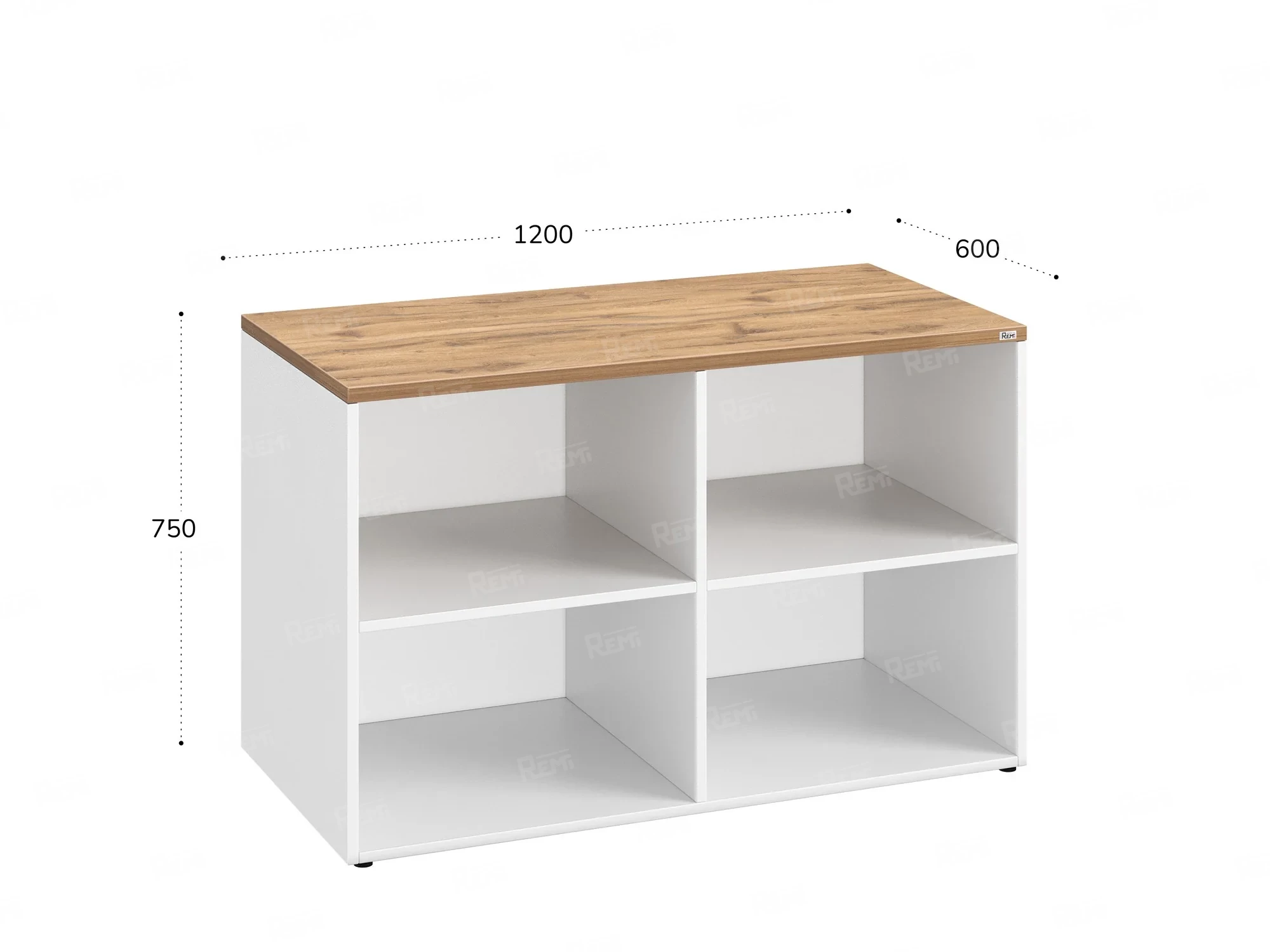 Стеллаж низкий, 4 ячейки 1200х600х750 RM146-12x6 Дуб Юстус/Белый