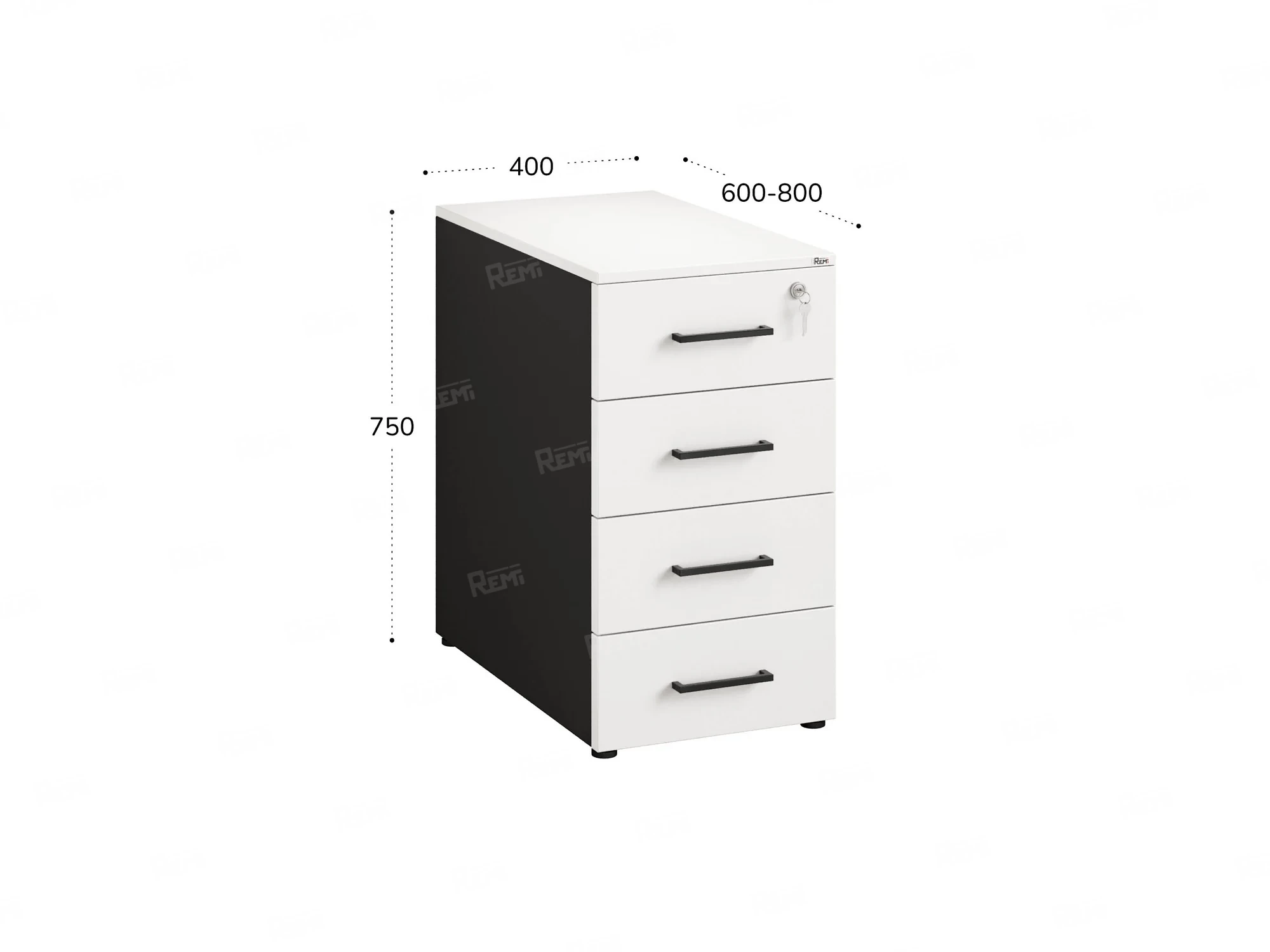 Тумба приставная, 4 ящика 400x600x750 RM121-40x60 Белый/Черный