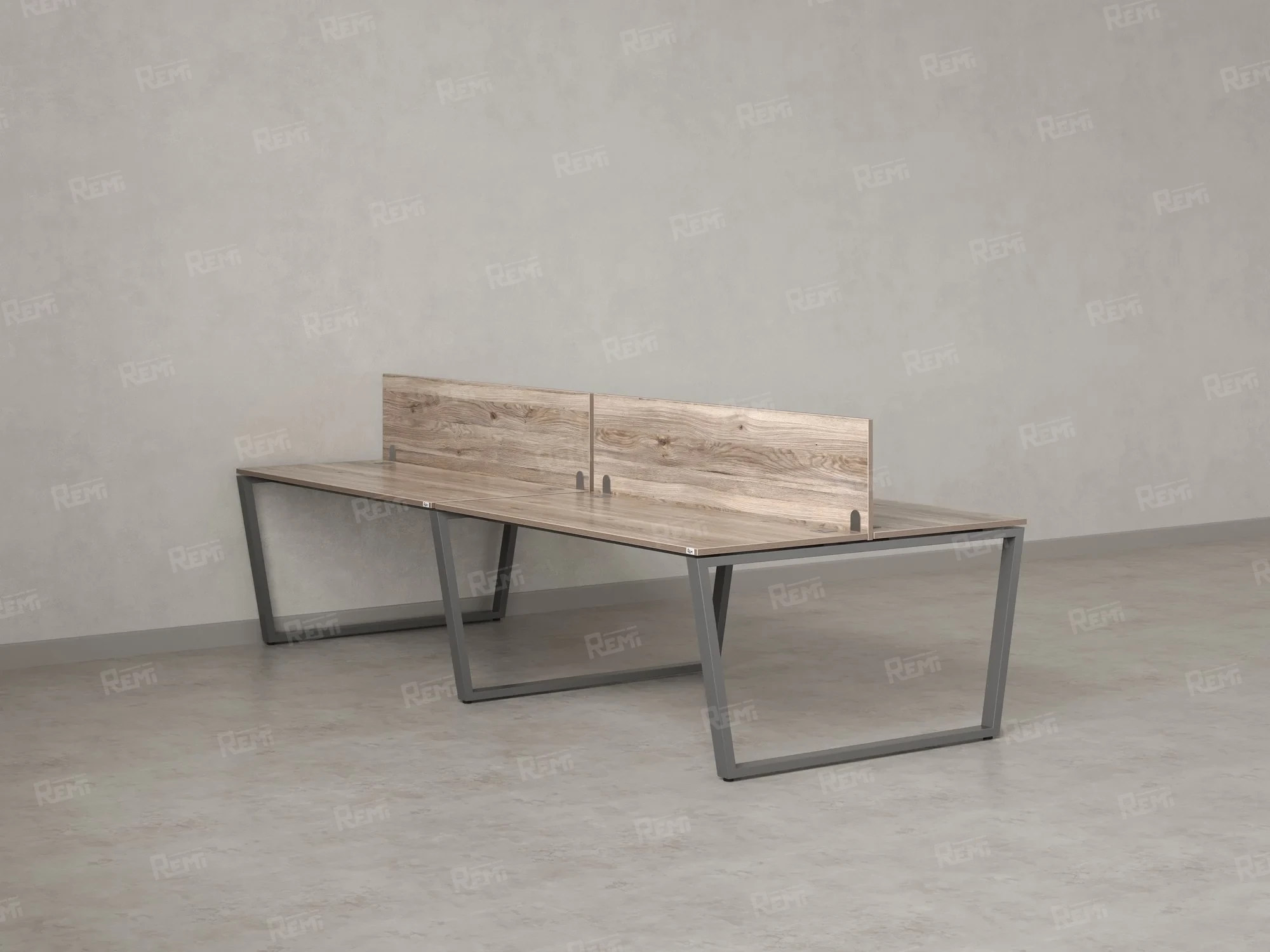 Бенч-система, 4 рабочих места, на U-образных опорах, 2 ЛДСП экранов 2400x1600x750 RM173-4-12x16 Дуб Маувелла/Серый