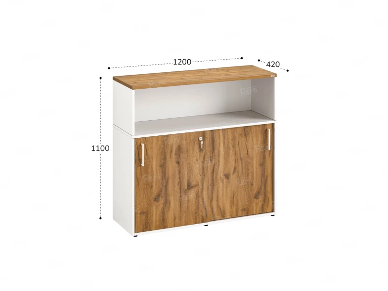Шкаф-купе низкий, 2 полки с надстройкой, на регулируемых опорах 1200x420x1100 RM127-120x42 Дуб Юстус/Белый