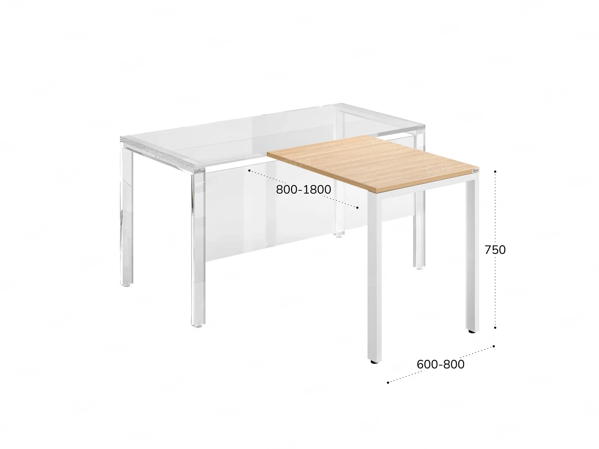 Брифинг прямой, с парящей столешнецей, на О-образном каркасе 1300x600x750 RM072-13x6 Вяз Швейцарский светлый/Белый