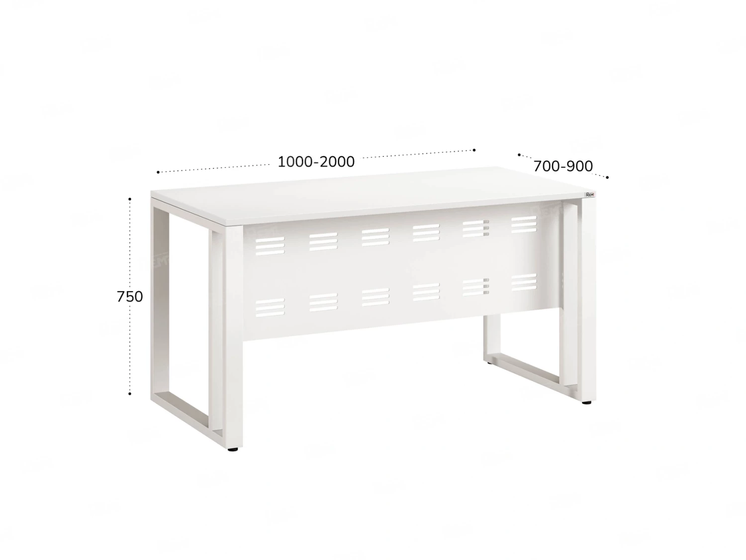 Стол прямой на О-образных опорах с металлическим экраном 1000x800x750 RM042-10x8 Белый/Белый