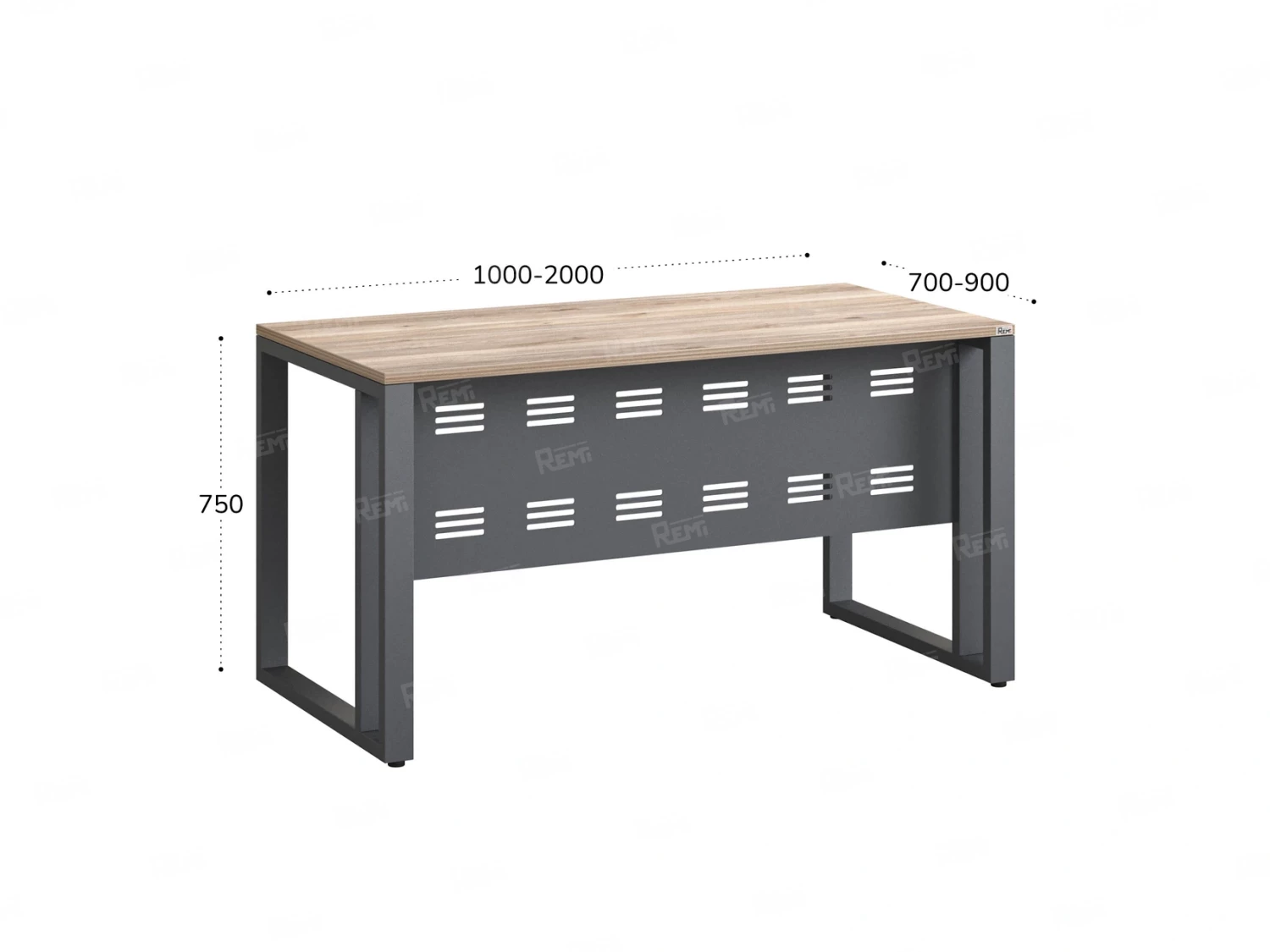Стол прямой на О-образных опорах с металлическим экраном 2000x700x750 RM042-20x7 Дуб Маувелла/Серый