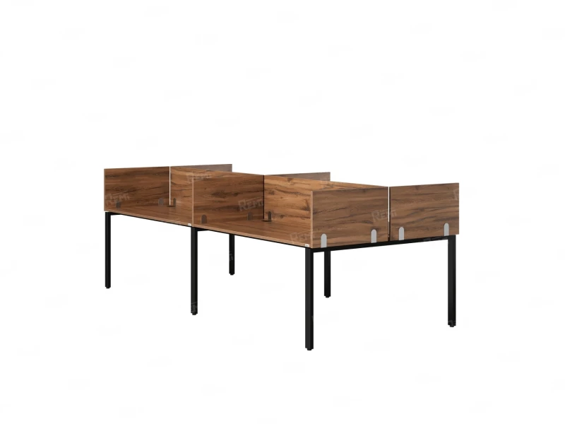 Бенч-система, 4 рабочих места, на П-образных опорах, 8 ЛДСП экранов 3600x1400x750 RM166-2-18x14 Дуб Юстус/Черный