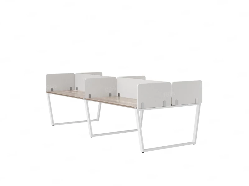 Бенч-система, 4 рабочих места, на U-образных опорах, 8 тканевых экранов 3200x1400x750 RM173-1-16x14 Дуб Маувелла/Белый