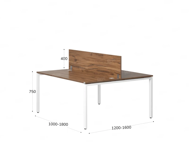 Бенч-система, 2 рабочих места, с одним экраном ЛДСП 1400x1200x750 RM165-2-14x12 Дуб Юстус/Белый
