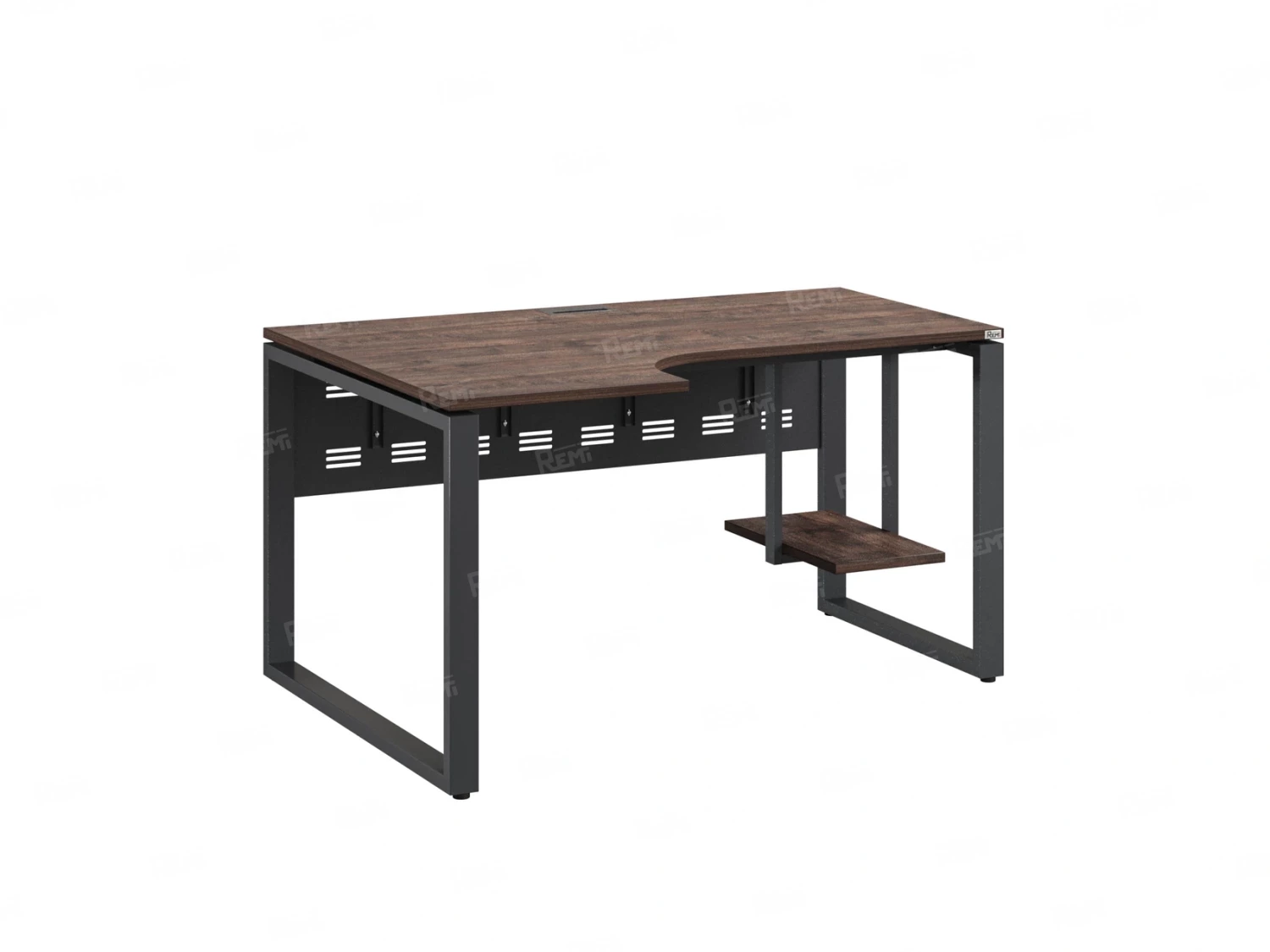 Стол угловой, экран металл, О-опора, левый 1400x600/900x750, RM056-14x6-9 Дуб Апрельский шоколад/Серый