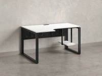 Стол угловой, экран металл, О-опора, левый 1600x900/1200x750, RM056-16x9-12 Белый/Черный