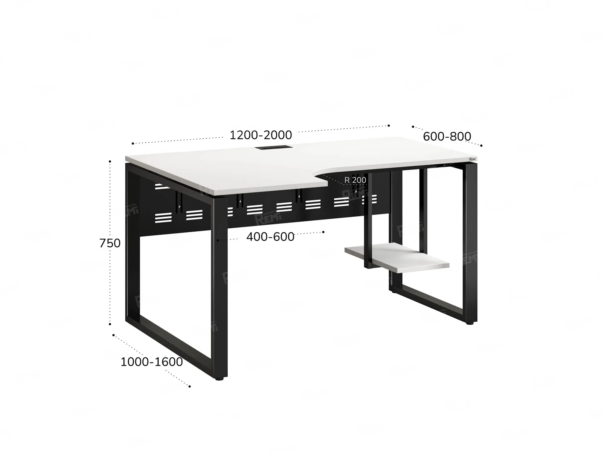 Стол угловой, экран металл, О-опора, левый 1600x900/1200x750, RM056-16x9-12 Белый/Черный
