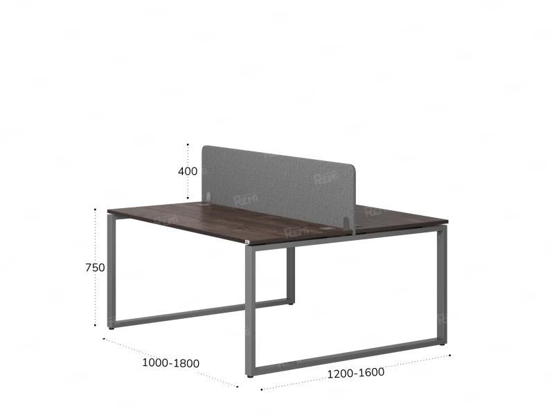 Бенч-система, 2 рабочих места, с одним тканевым экраном 1200x1200x750 RM169-1-12x12 Дуб Апрельский шоколад/Серый