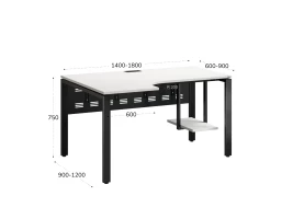 Стол угловой, экран металл, П-опора, левый 1400x900/1200x750, RM059-14x9-12 Белый/Черный