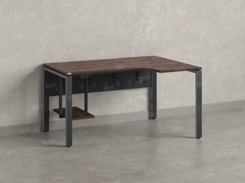 Стол угловой, экран металл, П-опора, правый 1600x600/900x750, RM058-16x6-9 Дуб Апрельский шоколад/Серый