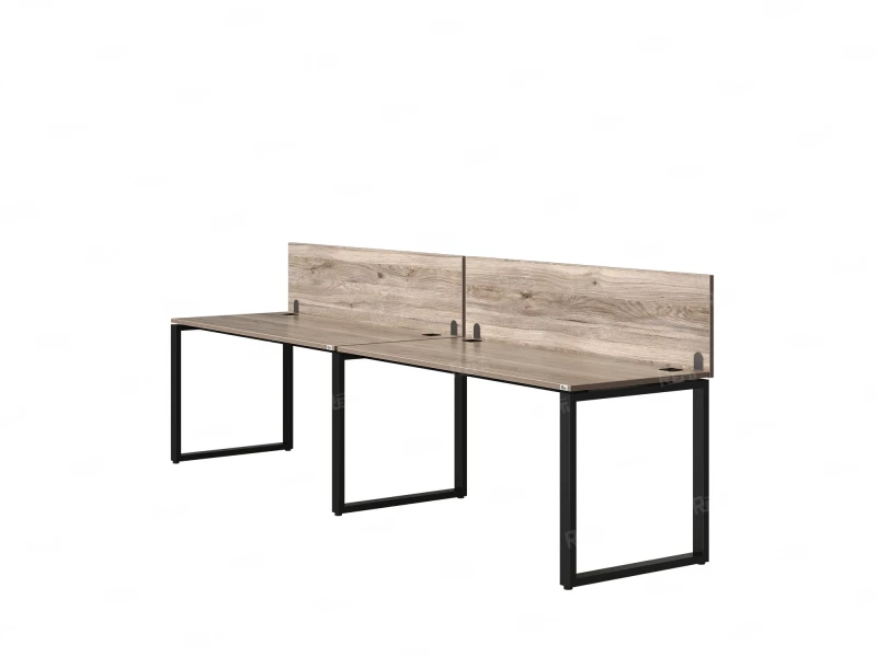 Бенч-система в 1 ряд, 2 рабочих места 2 ЛДСП экранов 2400x800x750 RM168-4-24x8 Дуб Маувелла/Черный