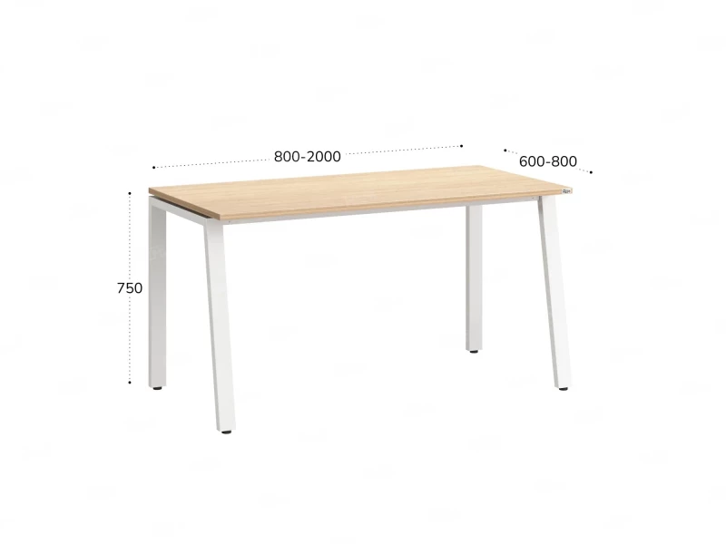 Стол прямой на Л-образных опорах 2000x800x750 RM004-20x8 Вяз Швейцарский светлый/Белый