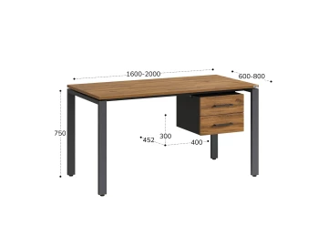 Стол прямой с подвесной тумбой 2 ящика, П-опора 2000x700x750 RM039-20x7 Дуб Юстус/Серый