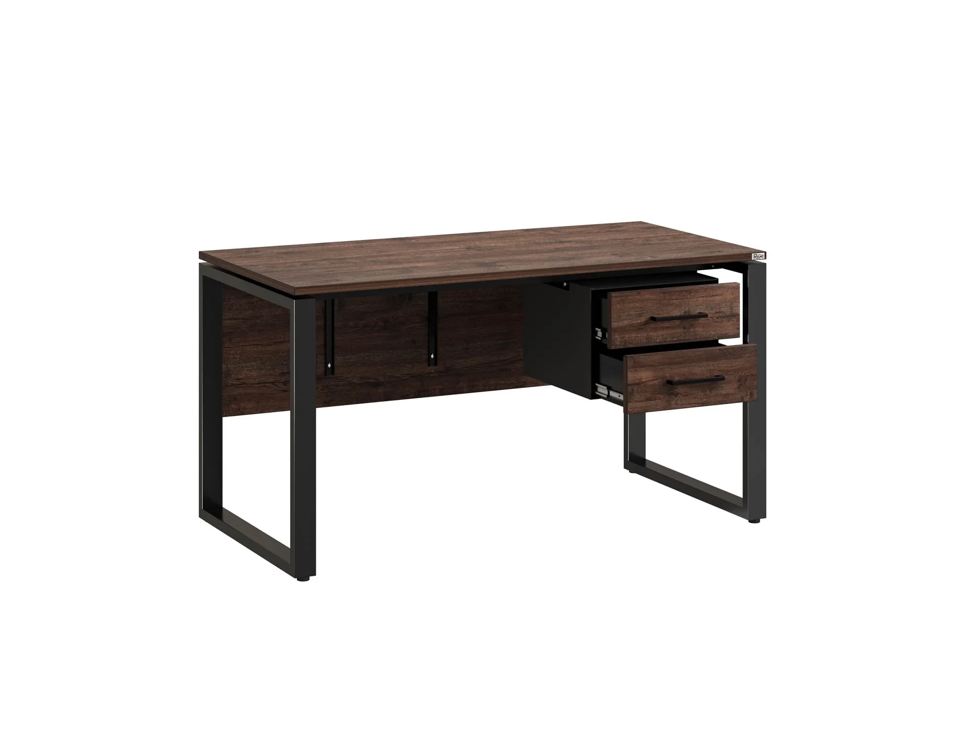 Стол прямой, подвесная тумба, ЛДСП экран, О-опора 2000x600x750 RM033-20x6 Дуб Апрельский шоколад/Черный