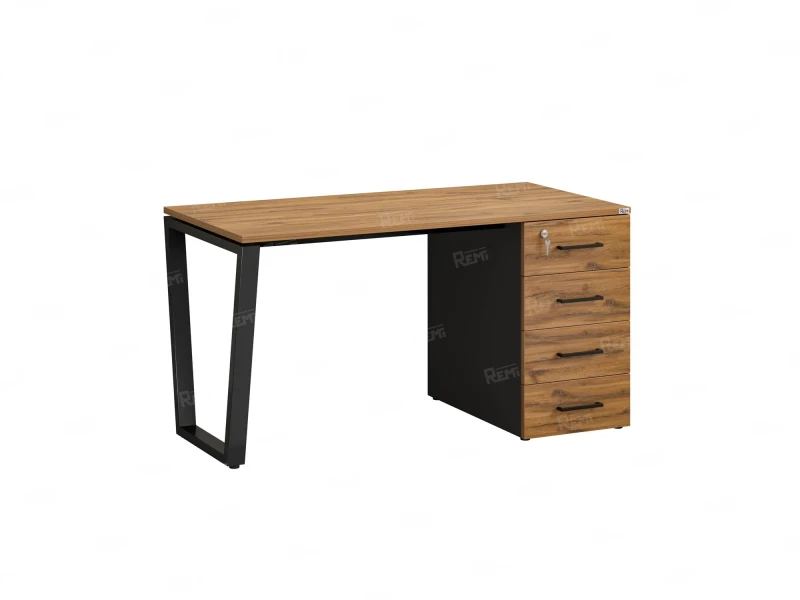 Стол прямой с тумбой на U-образных опоре, правый 1800x700x750 RM101-18x7 Юстус/Черный