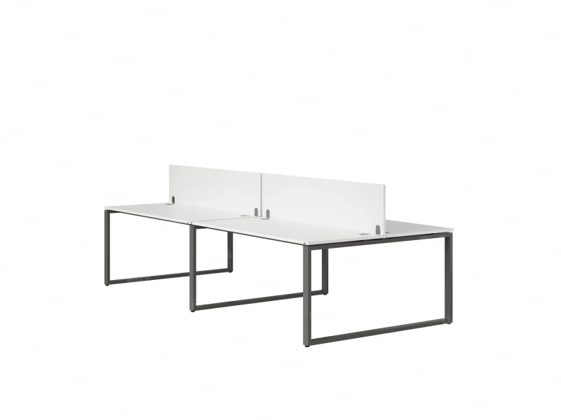 Бенч-система, 4 рабочих места, на О-образных опорах, 2 ЛДСП экранов 3200x1200x750 RM170-4-16x12 Белый/Серый