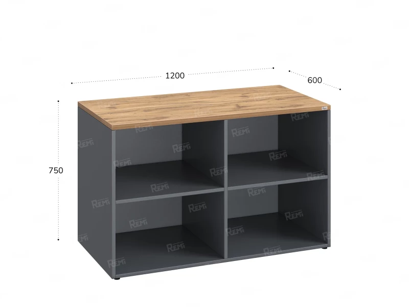 Стеллаж низкий, 4 ячейки 1200х600х750 RM146-12x6 Дуб Юстус/Серый