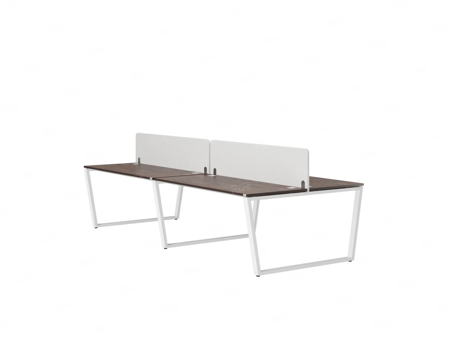 Бенч-система, 4 рабочих места, на U-образных опорах, 2 тканевых экранов 2800x1400x750 RM173-3-14x14 Дуб Апрельский шоколад/Белый