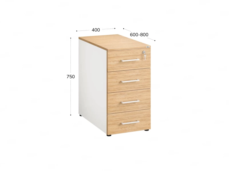 Тумба приставная, 4 ящика 400x600x750 RM121-40x60 Вяз Швейцарский светлый/Белый