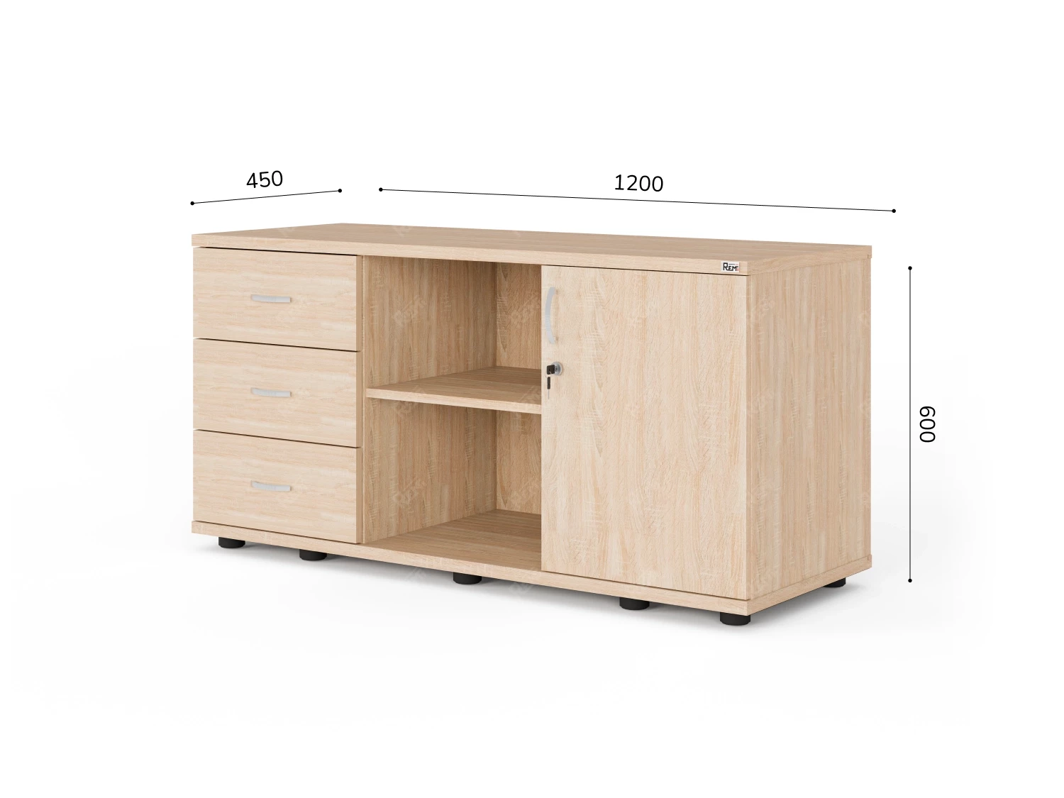 Тумба RLG023 4 ящика 120x45x60 Дуб Сонома, Серия ЛАЙТ | LIGHT