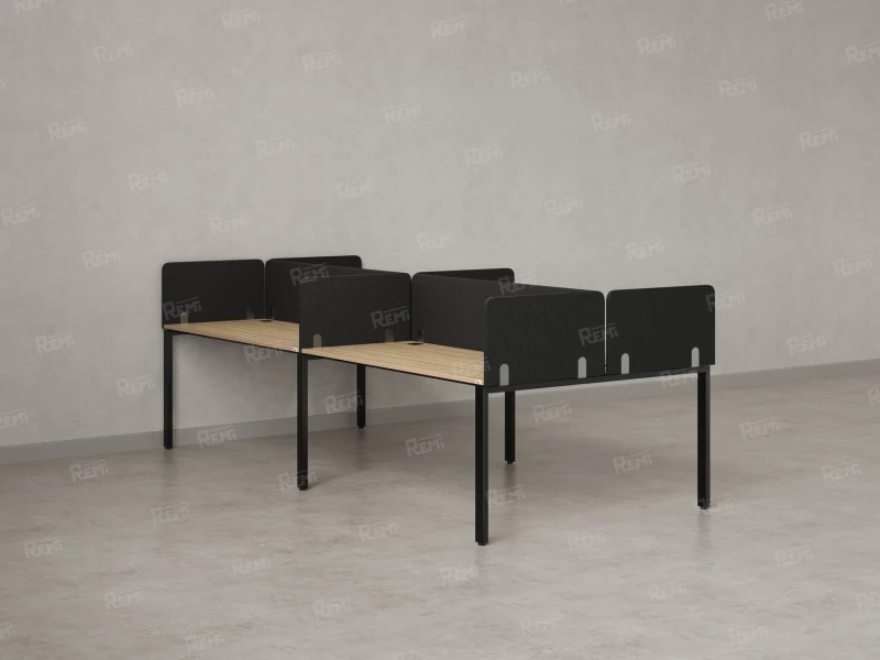 Бенч-система, 4 рабочих места, на П-образных опорах, 8 тканевых экранов 2000x1600x750 RM166-1-10x16 Вяз Швейцарский светлый/Черный