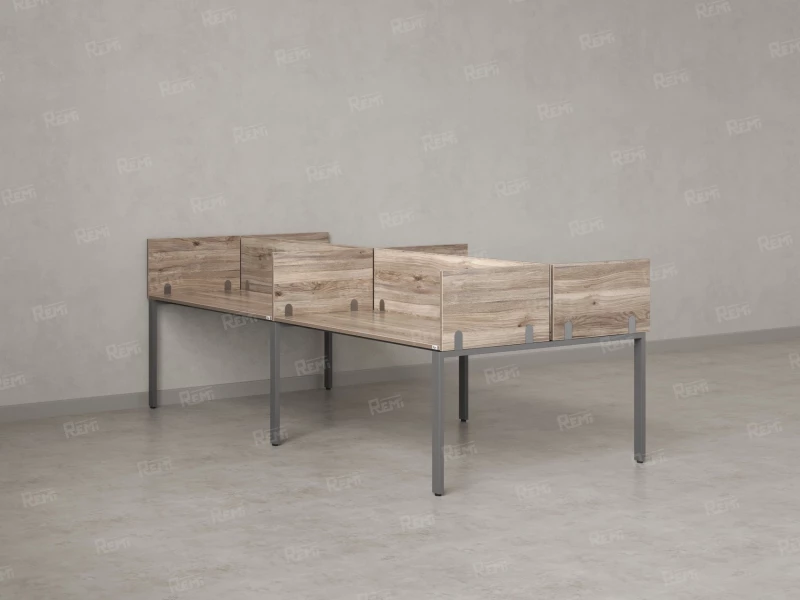 Бенч-система, 4 рабочих места, на П-образных опорах, 8 ЛДСП экранов 2000x1200x750 RM166-2-10x12 Дуб Маувелла/Серый