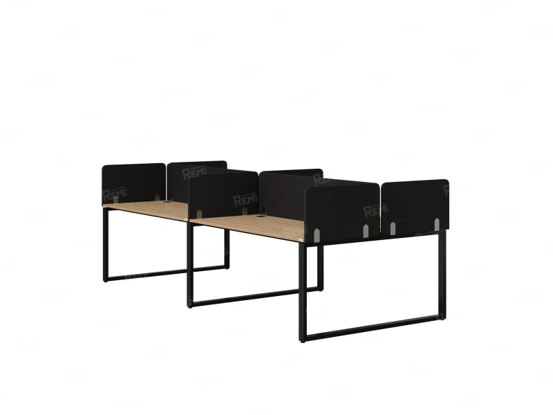 Бенч-система, 4 рабочих места, на О-образных опорах, 8 тканевых экранов 3600x1200x750 RM170-1-18x12 Вяз Швейцарский светлый/Черный