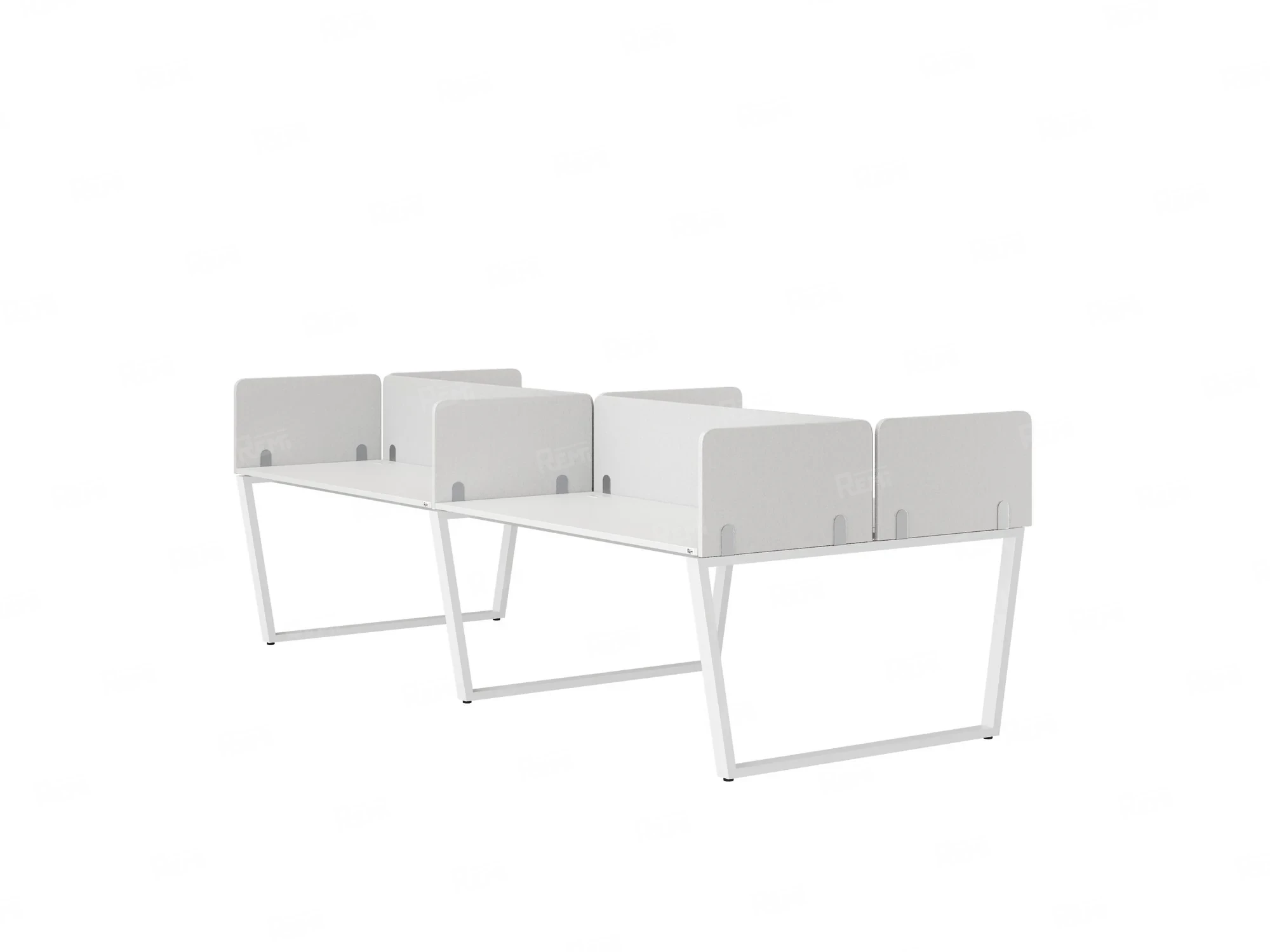 Бенч-система, 4 рабочих места, на U-образных опорах, 8 тканевых экранов 2400x1400x750 RM173-1-12x14 Белый/Белый