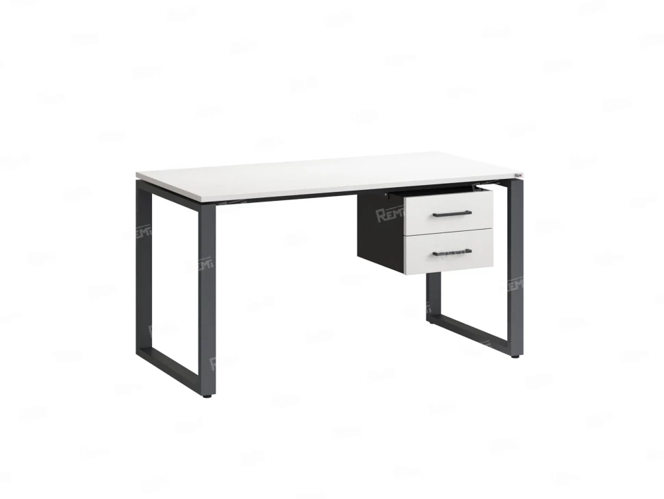 Стол прямой с подвесной тумбой 2 ящика, О-опора 1800x600x750 RM037-18x6 Белый/Серый