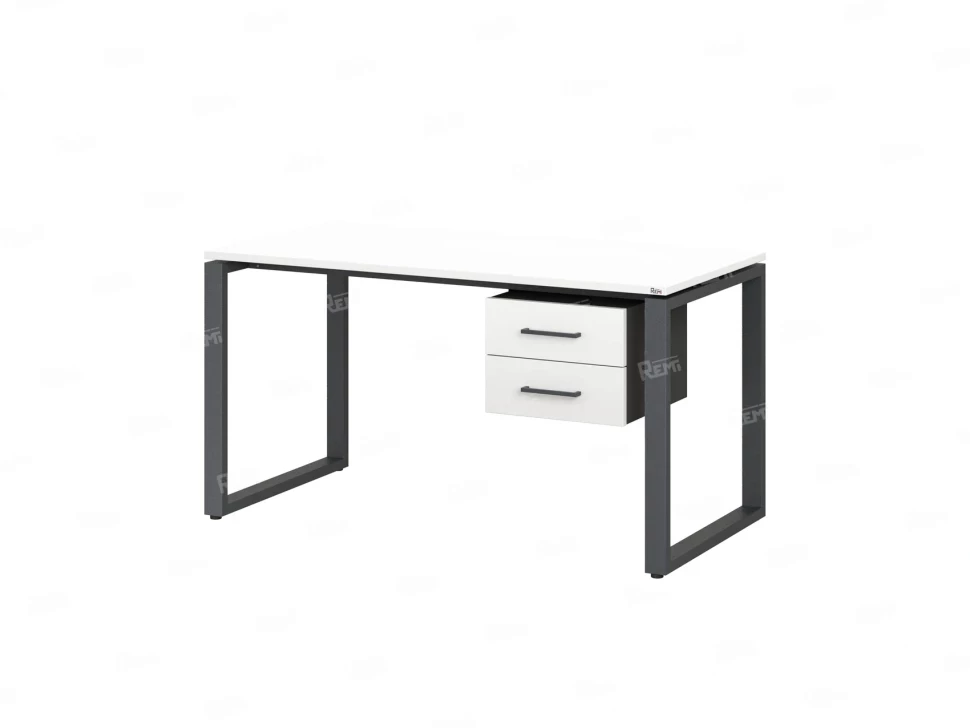 Стол прямой с подвесной тумбой 2 ящика, О-опора 1800x600x750 RM037-18x6 Белый/Серый