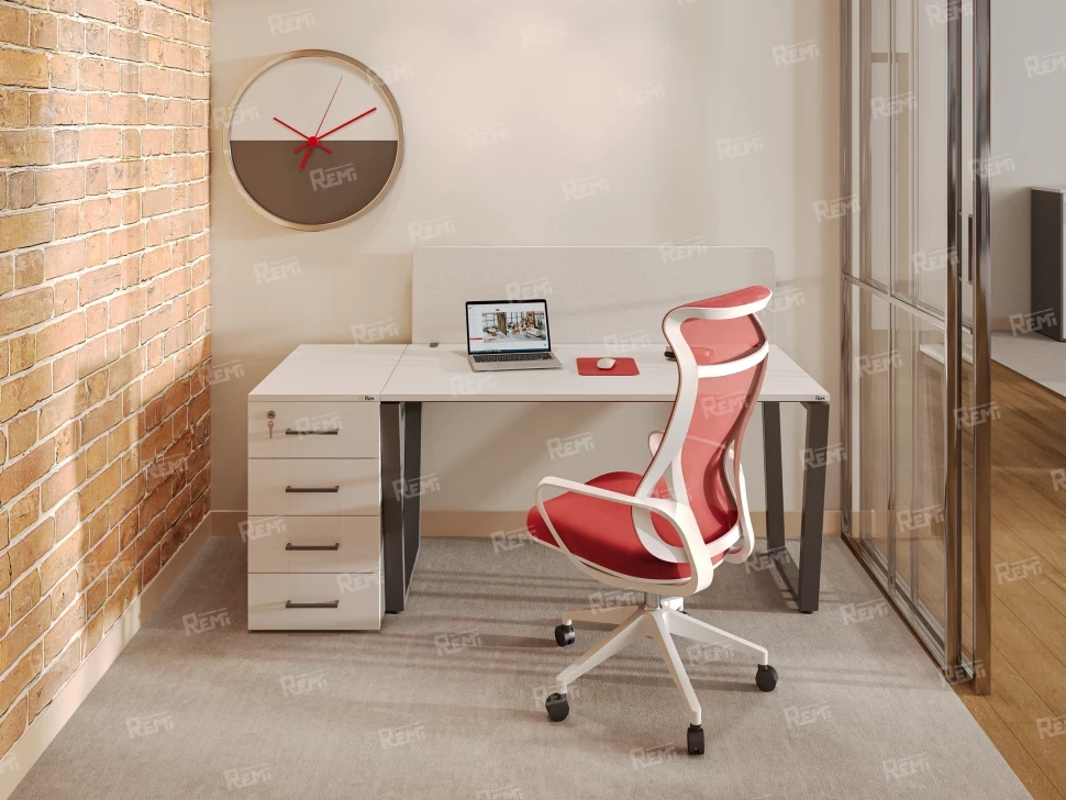 Стол прямой, подвесная тумба, ЛДСП экран, О-опора 1800x800x750 RM033-18x8 Белый/Серый