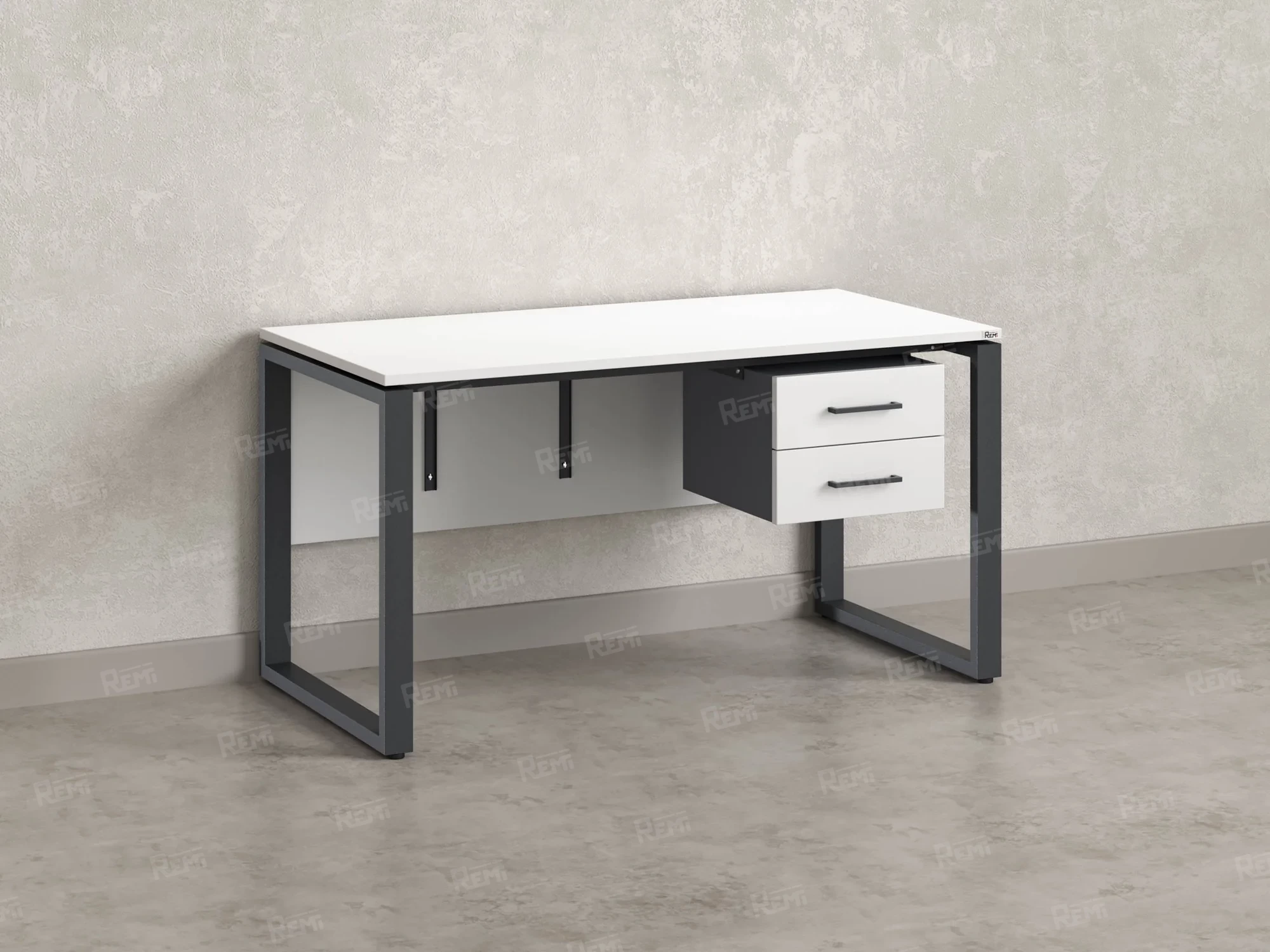 Стол прямой, подвесная тумба, ЛДСП экран, О-опора 1800x800x750 RM033-18x8 Белый/Серый