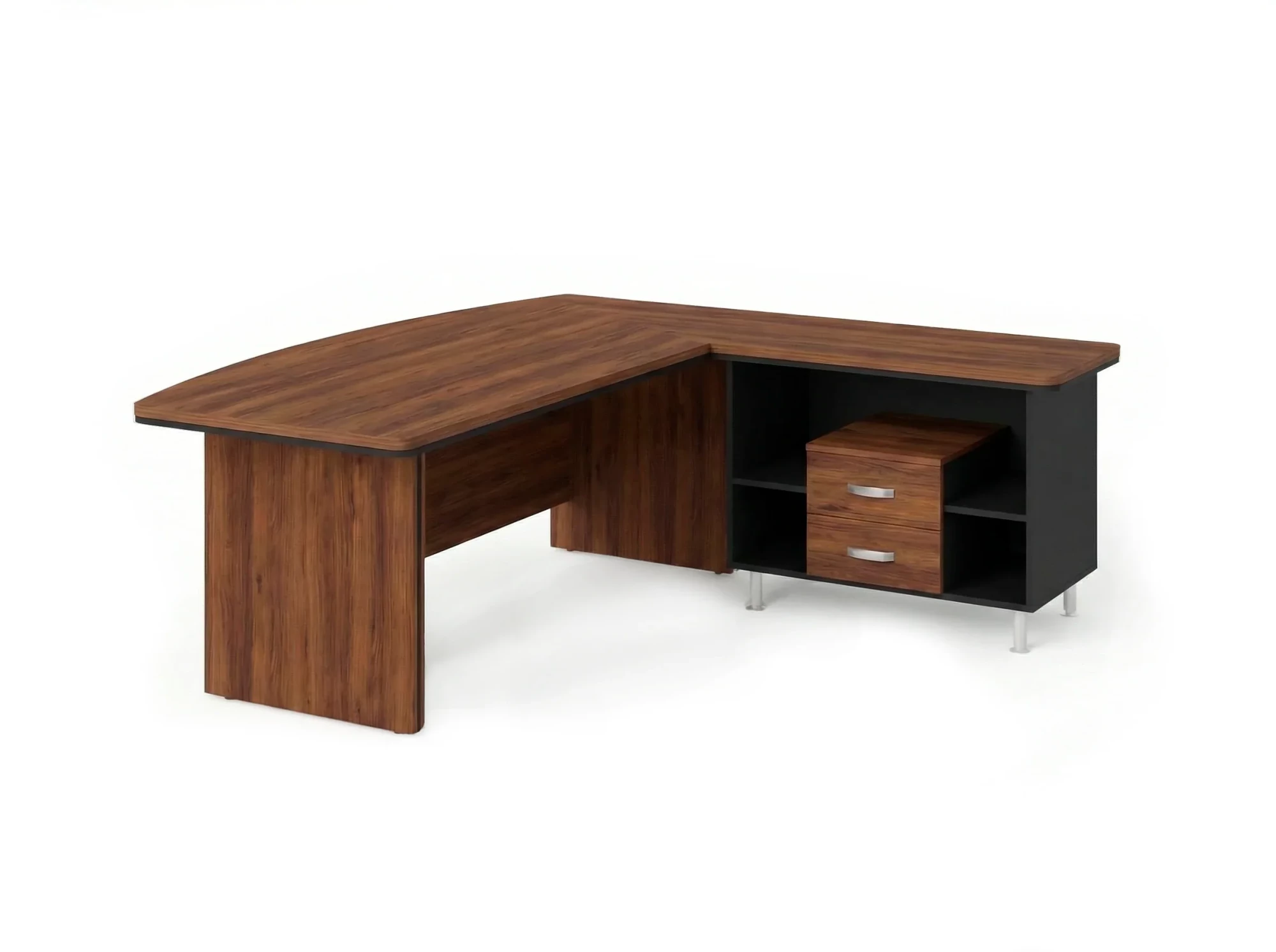 BRL RB070-180x200R Стол руководителя угловой R с тумбой 2 ящика 1800х2000х760 Орех Вармия/Черный