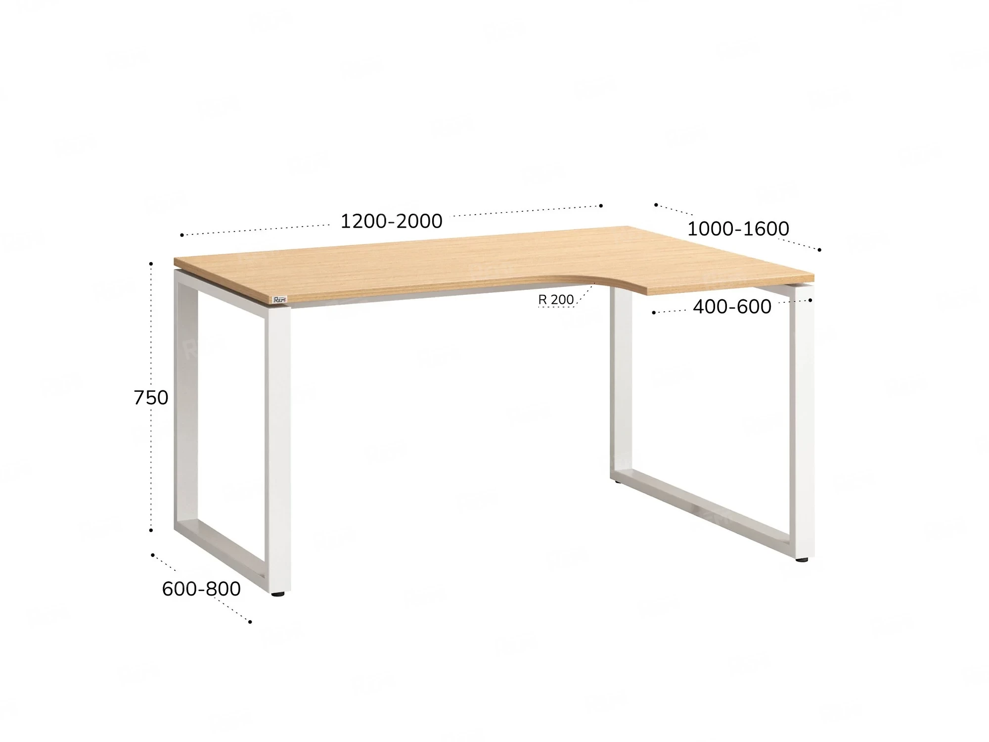 Стол угловой, О-опора, правый 1400x900/1200x750, RM054-14x9-12 Вяз Швейцарский светлый/Белый