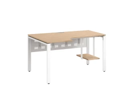 Стол угловой, экран металл, П-опора, левый 1400x900/1200x750, RM059-14x9-12 Вяз Швейцарский светлый/Белый